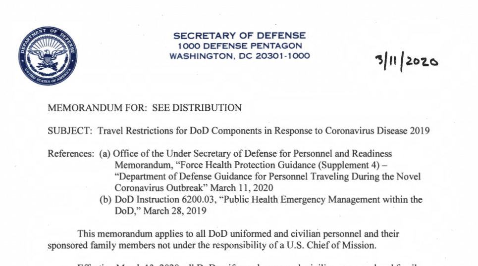 DOD travel restrictions commence News On Air. Online. On Demand.