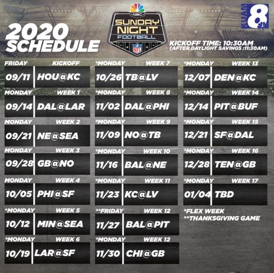 2020 Sunday Night Football NFL Season Schedule - KUAM.com-KUAM News: On 2020 Sunday Night Football NFL Season Schedule - KUAM.com-KUAM News: On