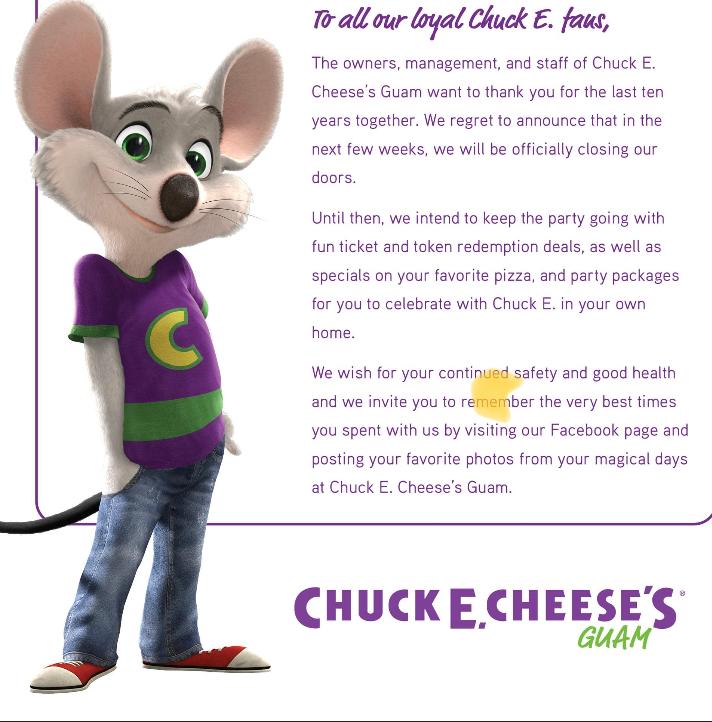 After a decade on Guam, Chuck E. Cheese closing for good - KUAM.com ...