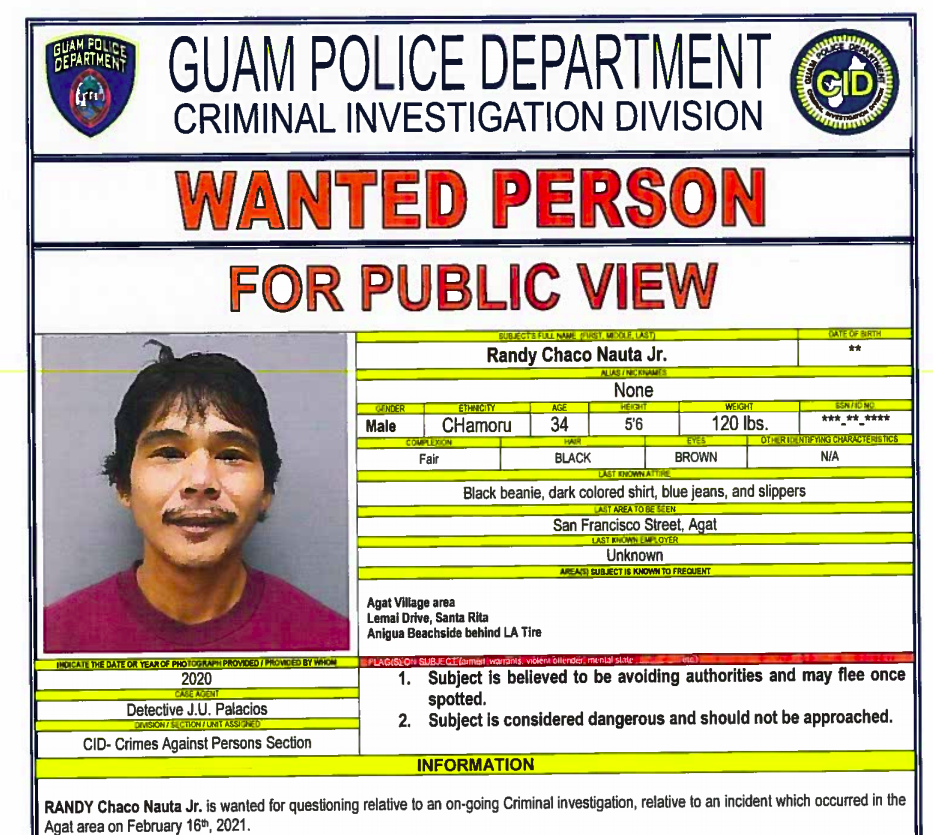 Randy Nauta wanted in connection with Agat shooting - Vimarsana News