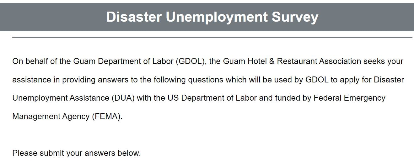 Businesses urged to complete DOL Disaster Unemployment Survey KUAM